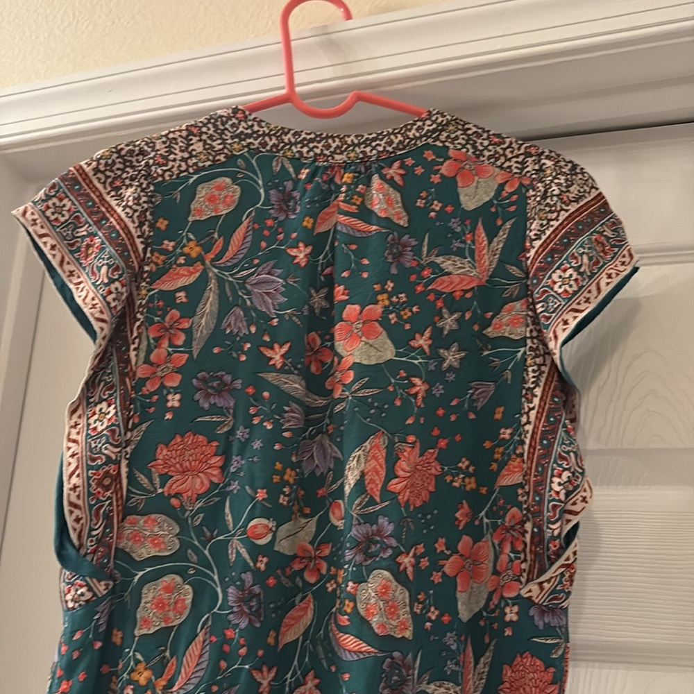 By Anthropologie Mini Dress Ruffle Sleeve V Neck Floral Peasant Print - Sz S - Picture 7 of 11